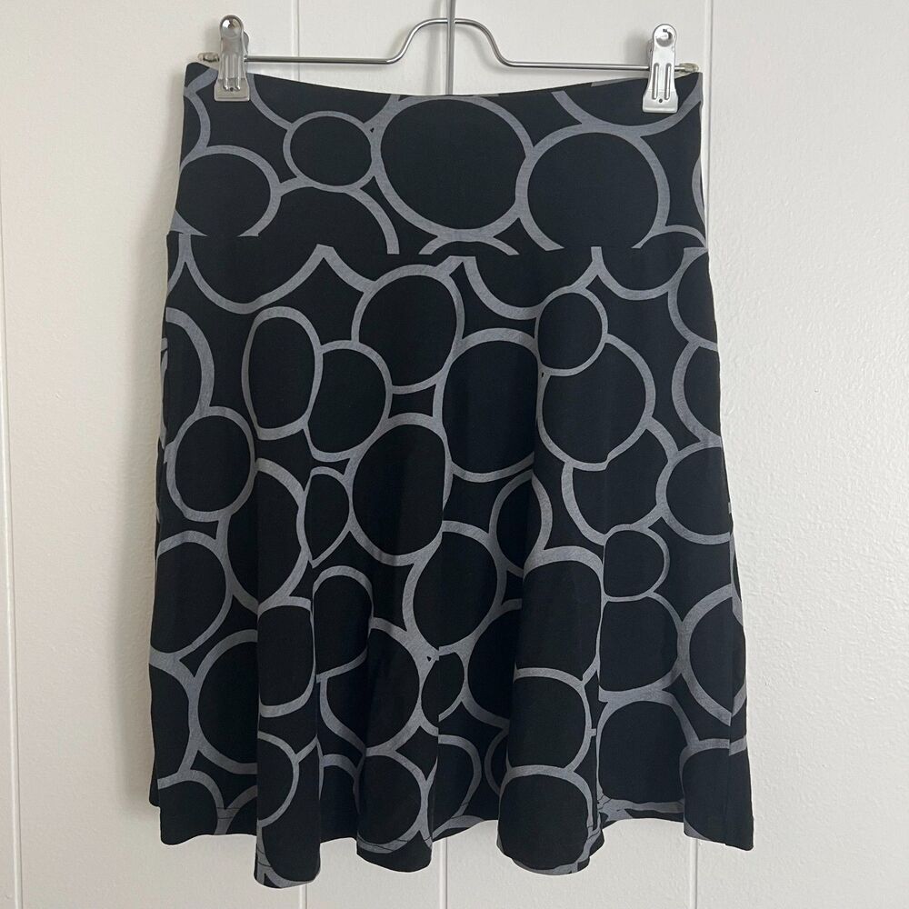 H&M Stretch Black Gray Graphic Elastic Flare Women’s A-Line Skirt 4